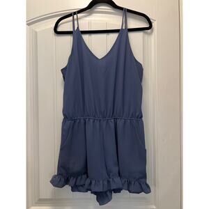 Tyche Women’s Sleeveless Casual‎ Lightweight Summer Ruffle Romper Size L Blue